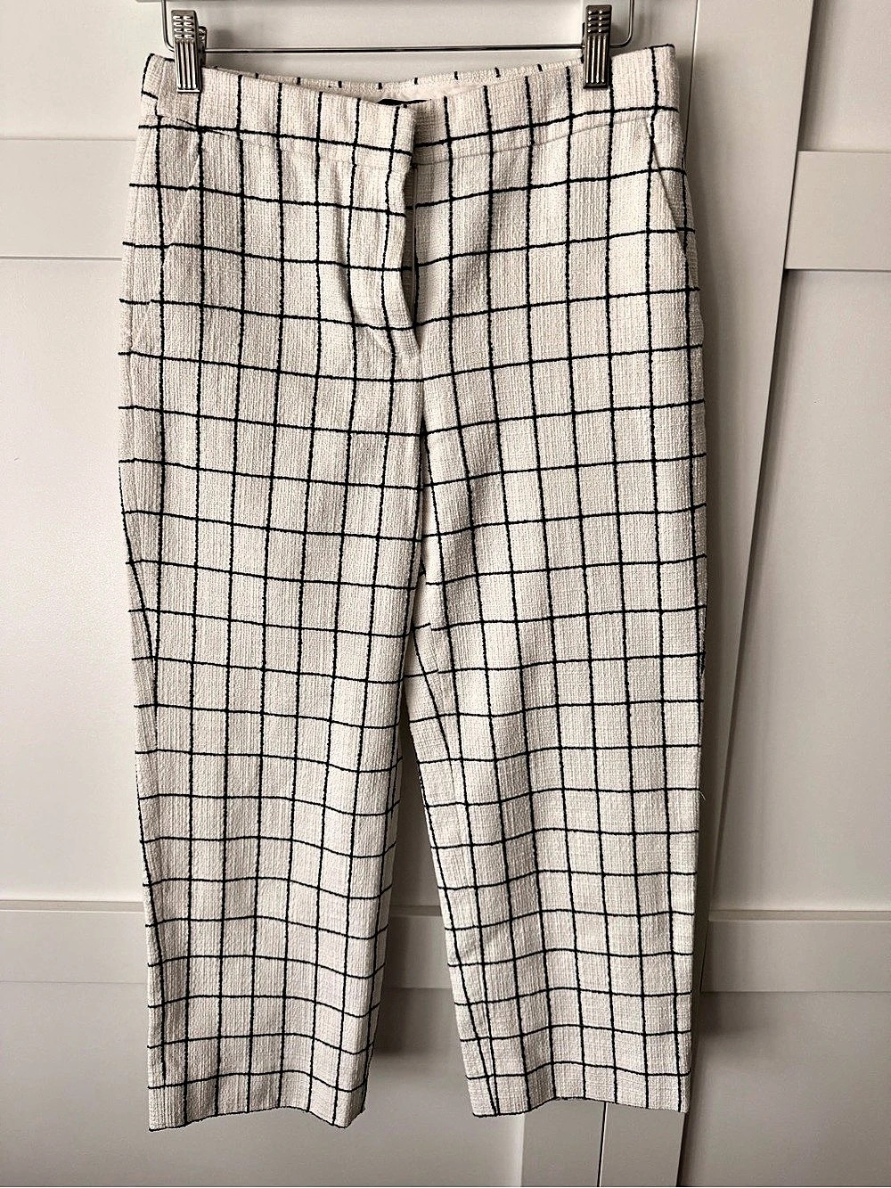 J.Crew Windowpane cropped wide Leg Pants in White & Blue Size 2